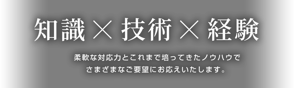 知識×技術×経験 柔軟な対応力とこれまで培ってきたノウハウでさまざまなご要望にお応えいたします。